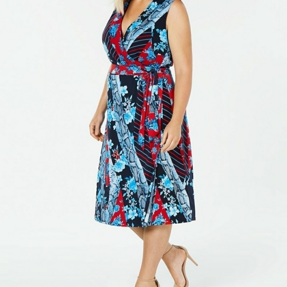 INC PLUS SIZE 0X XL PATCHWORK WRAPβ DRESS SUMMER - Picture 4 of 13